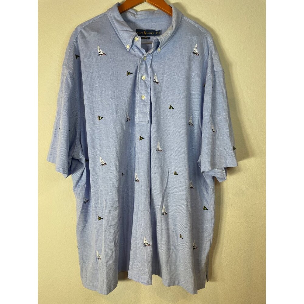 Ralph Lauren Blue Sailboats LS Knit Oxford Button Down